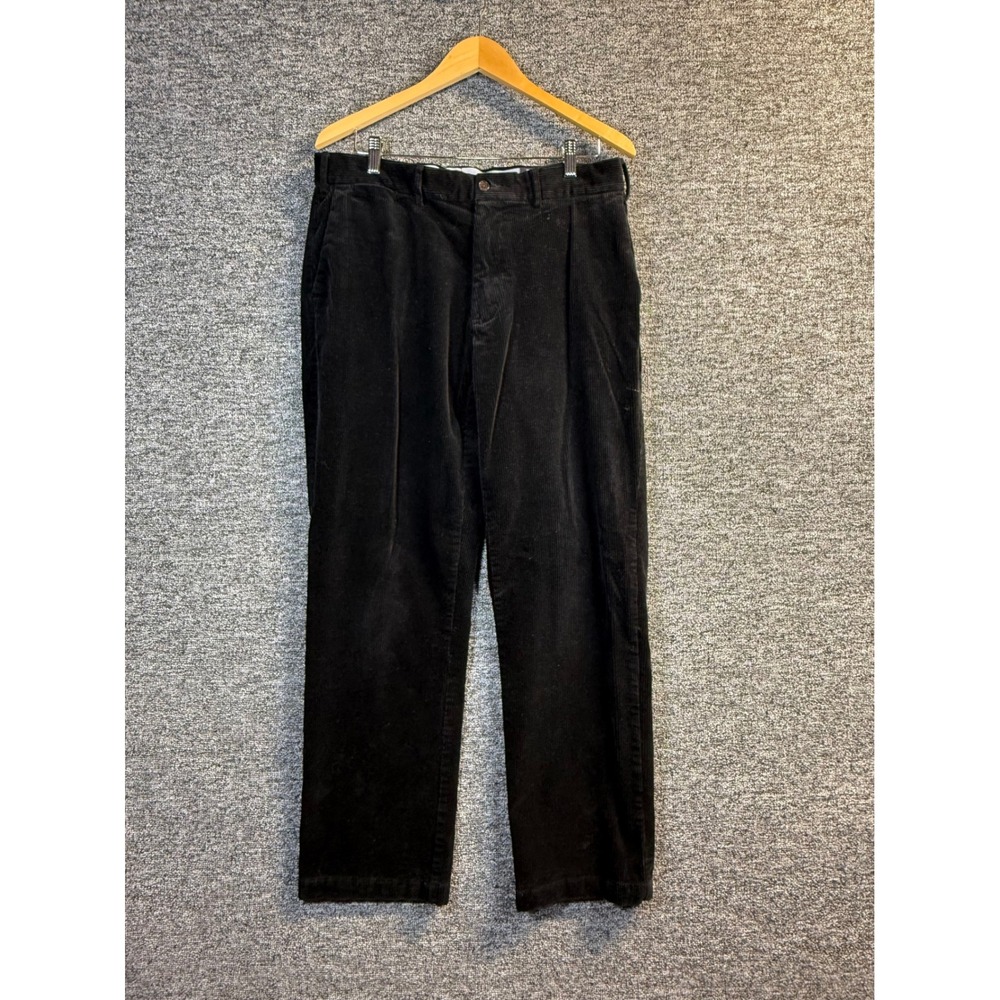 Polo Ralph Lauren Black Corduroy Pleated Pants Mens 35x32 Straight Leg Stretch